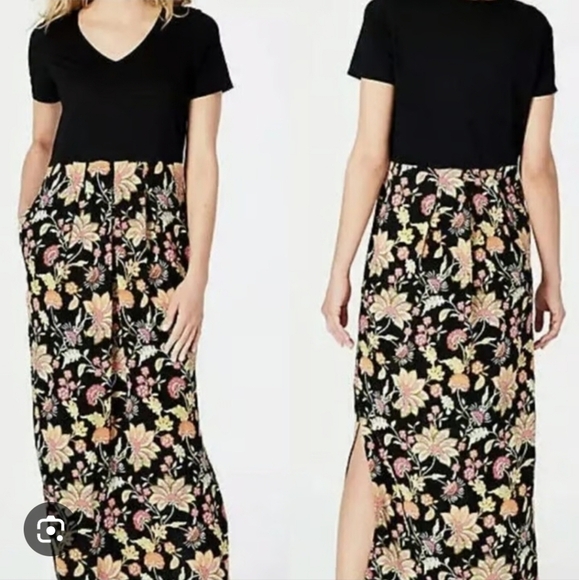NEW J. Jill Black Colorful Floral Tropical Casual Boho Maxi Dress Size Medium - Picture 4 of 11